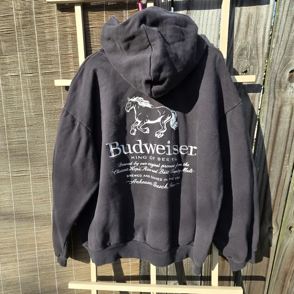 Pacsun Budweiser Charcoal Hoodie Sweatshirt with Logo Mens Size XL - Picture 12 of 14